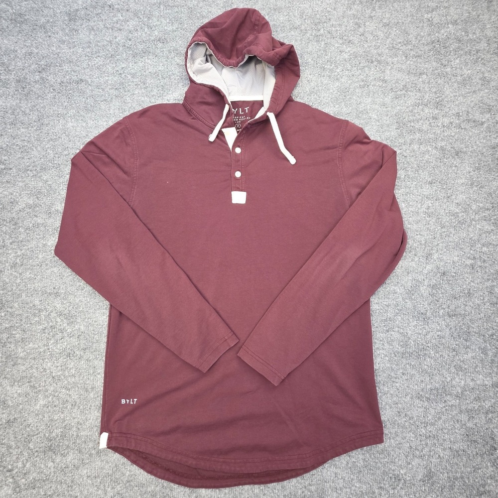 BYLT Premium Basics Drop Cut Henley hoodie Men's Medium Red Athletic Lux